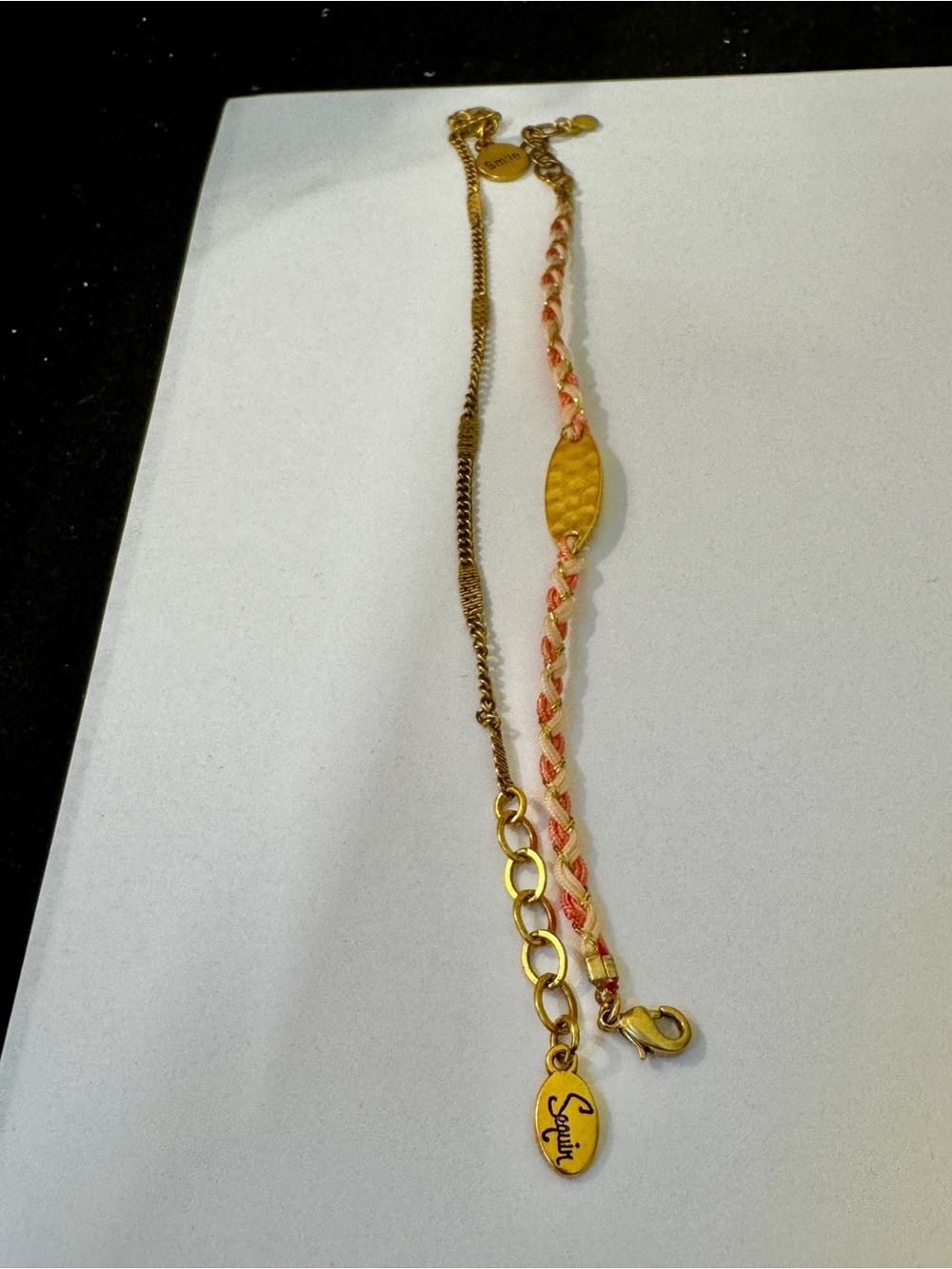 Gold-Tone Braided Pink & Gold Bracelet with Hammered Oval Accent